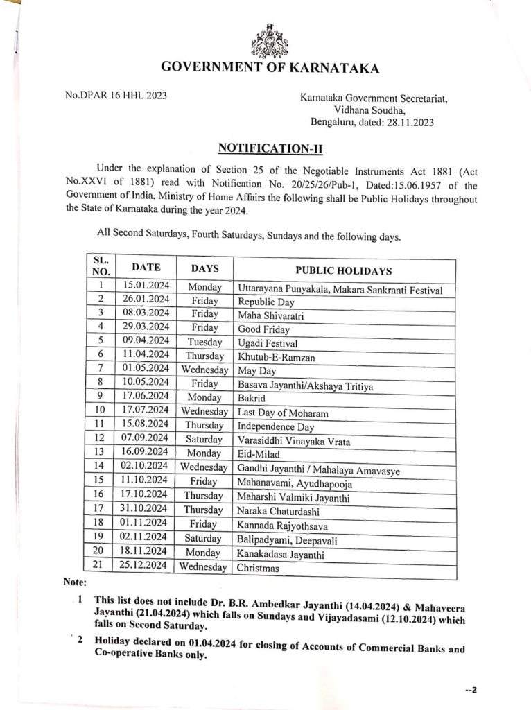 Karnataka Bank Holiday 2024 CoopBank.co.in