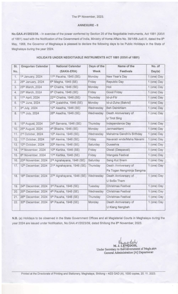 Meghalaya Bank Holiday 2024 CoopBank.co.in